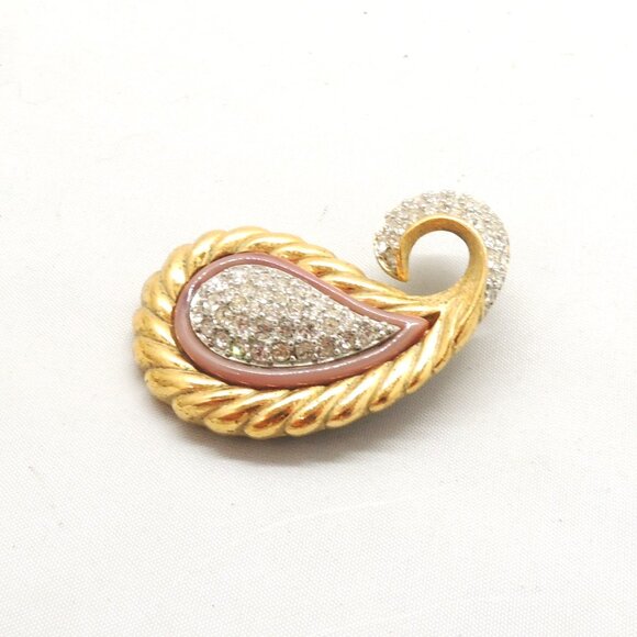 Vintage Signed Givenchy Paisley Pave Rhinestone Brooch, 1978 - Picture 5 of 7